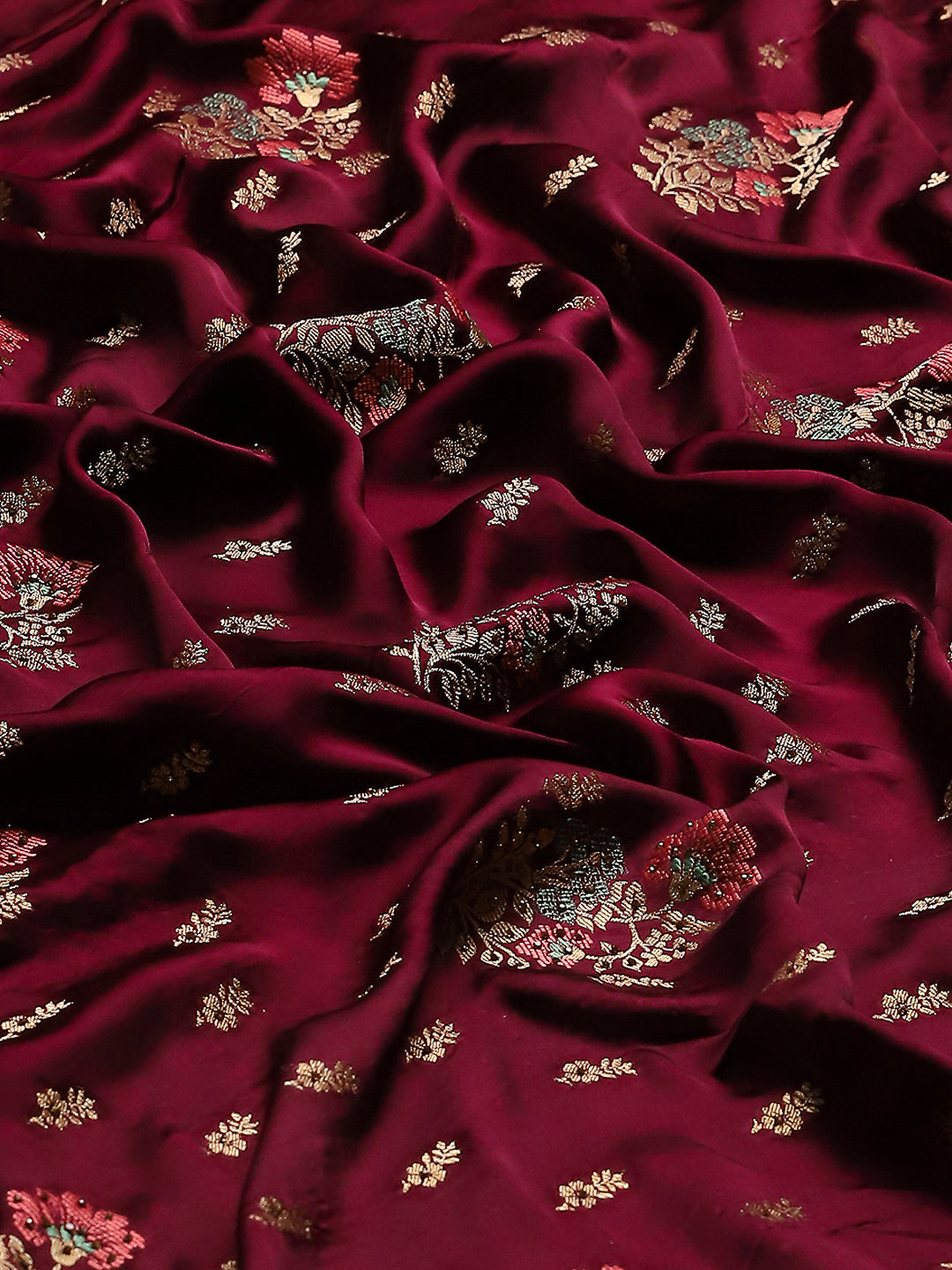 Stone Work Satin Embroidery Saree