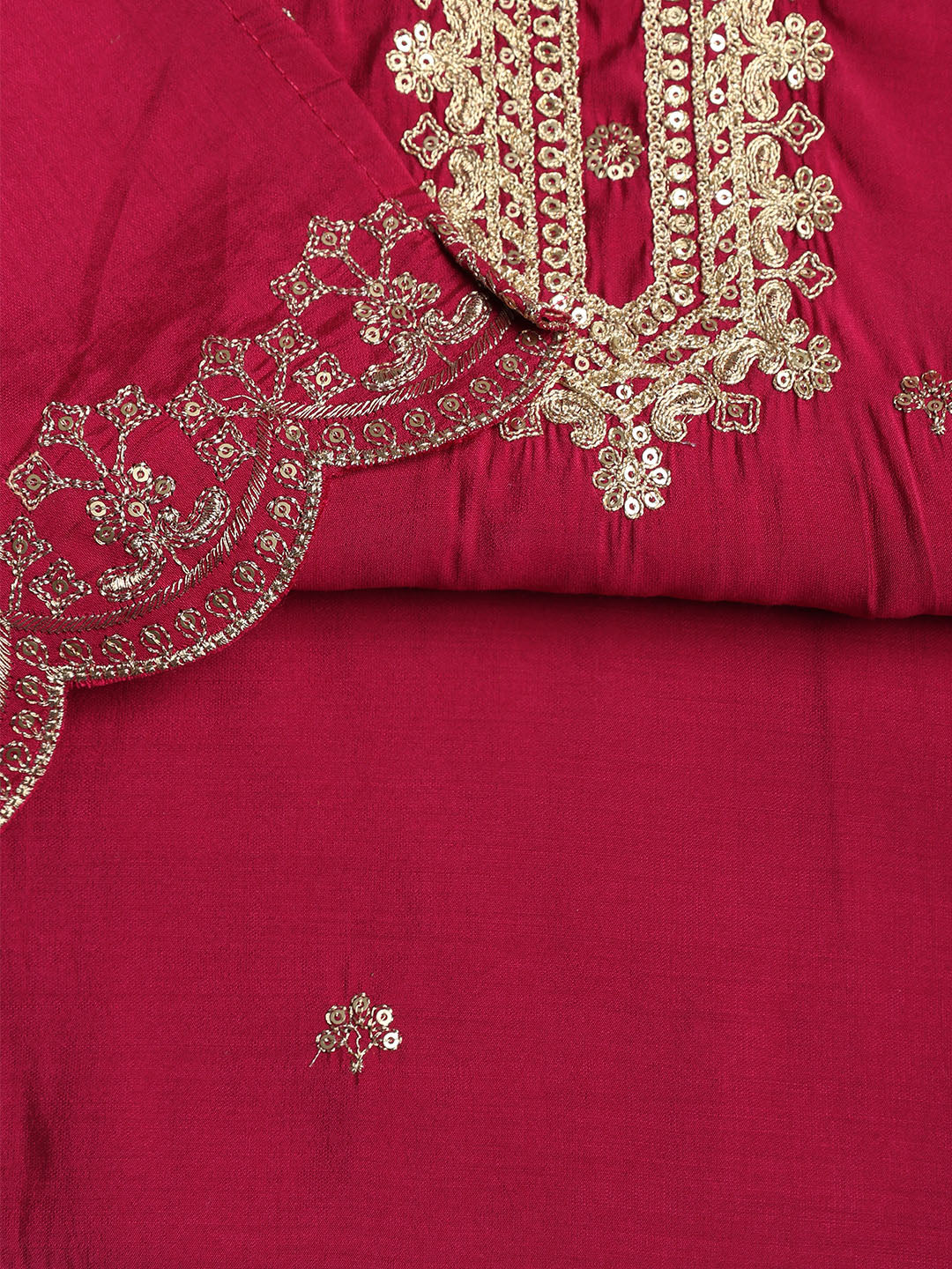 Neck Embroidered Chanderi Unstitched Suit With Dupatta