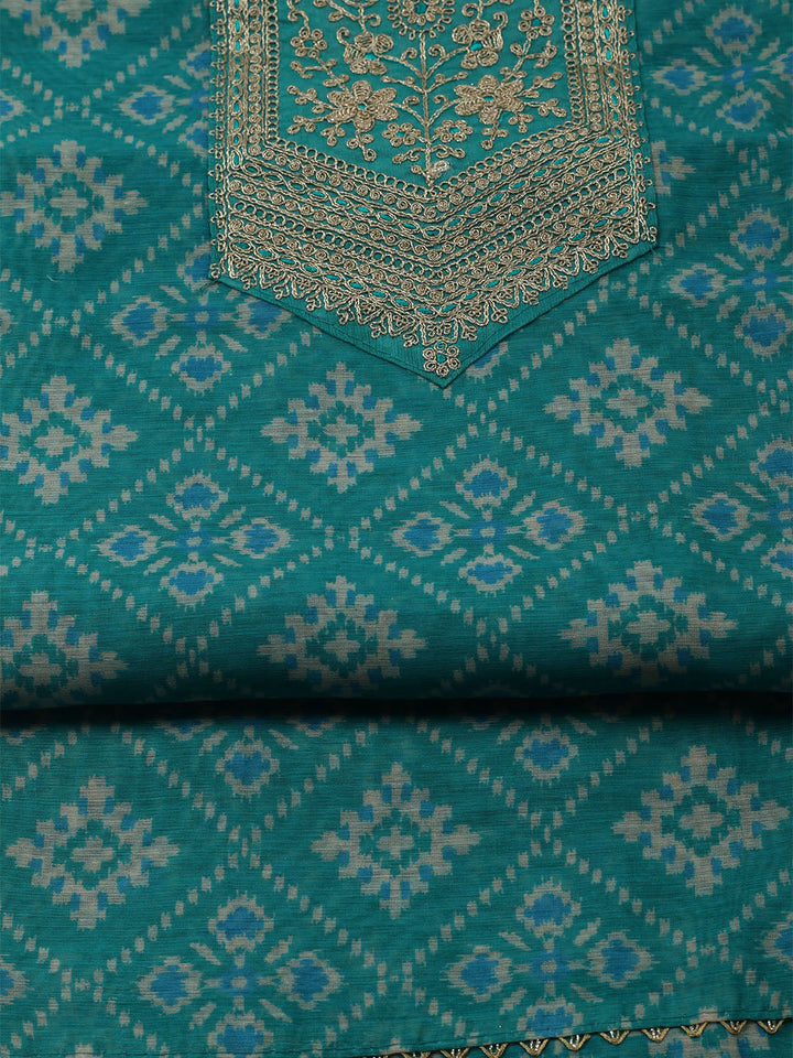 Embroidered Chanderi Unstitched Suit With Dupatta