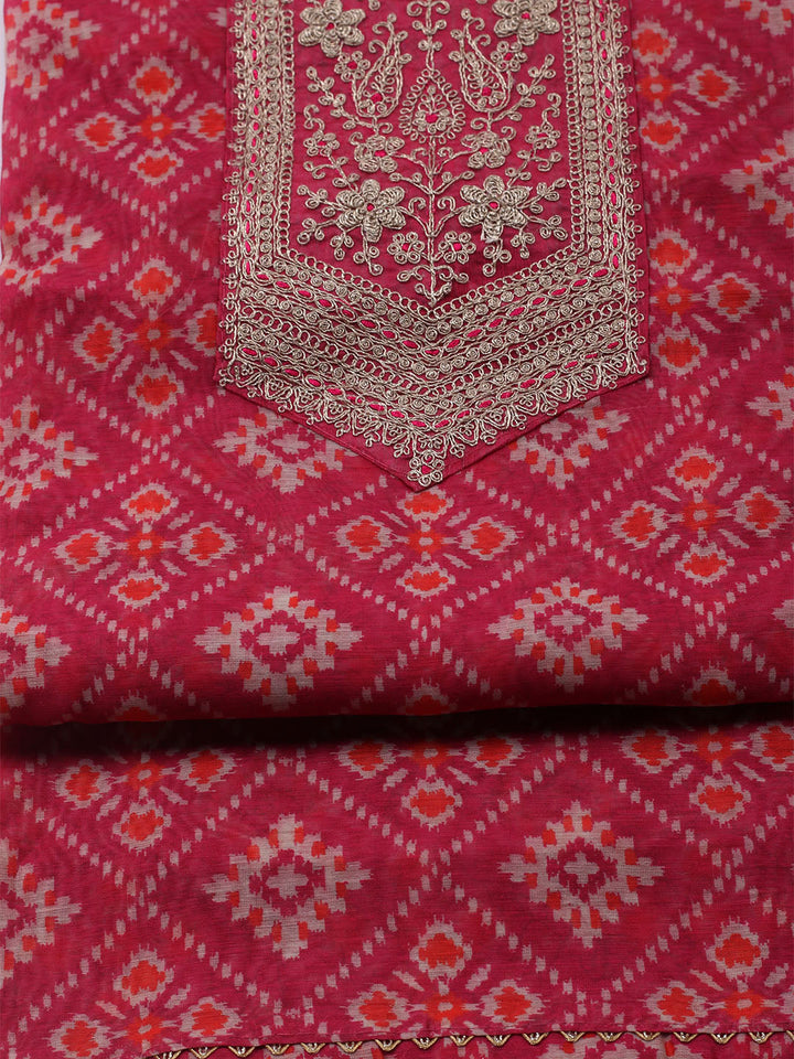 Embroidered Chanderi Unstitched Suit With Dupatta