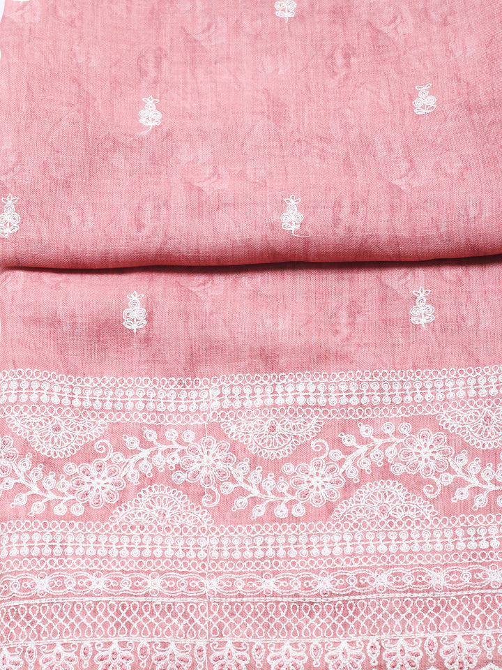 Embroidered Linen Blend Unstitched Suit With Pant &amp; Dupatta