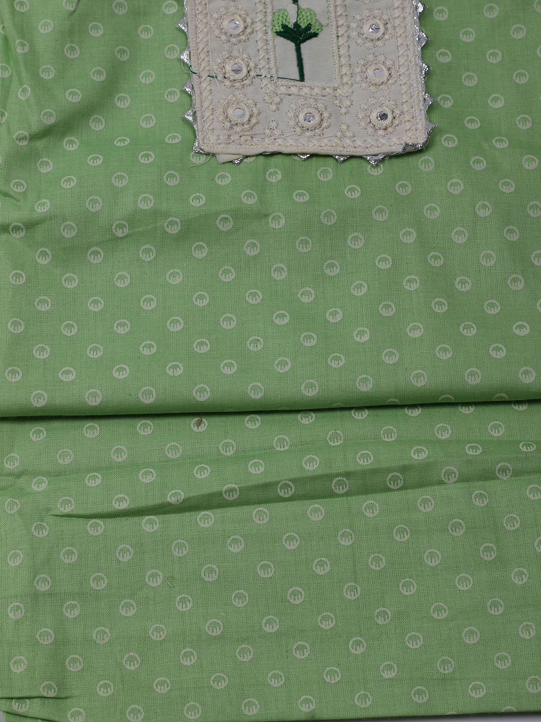 Neck Embroidered & Printed Cotton Blend Unstitched Suit With Dupatta