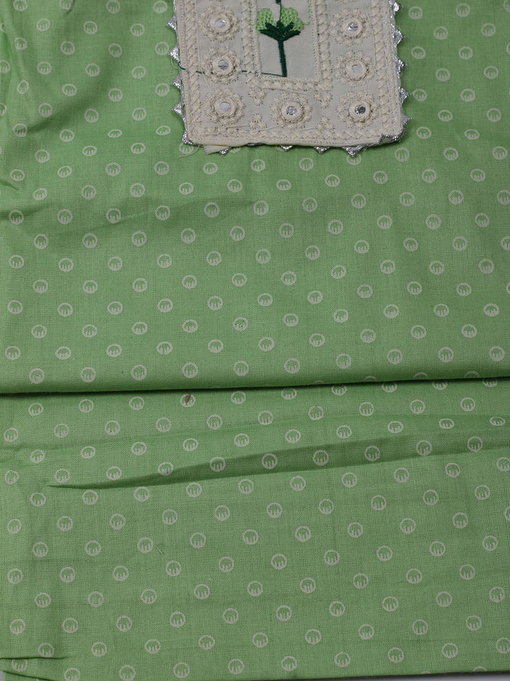 Neck Embroidered &amp; Printed Cotton Blend Unstitched Suit With Dupatta