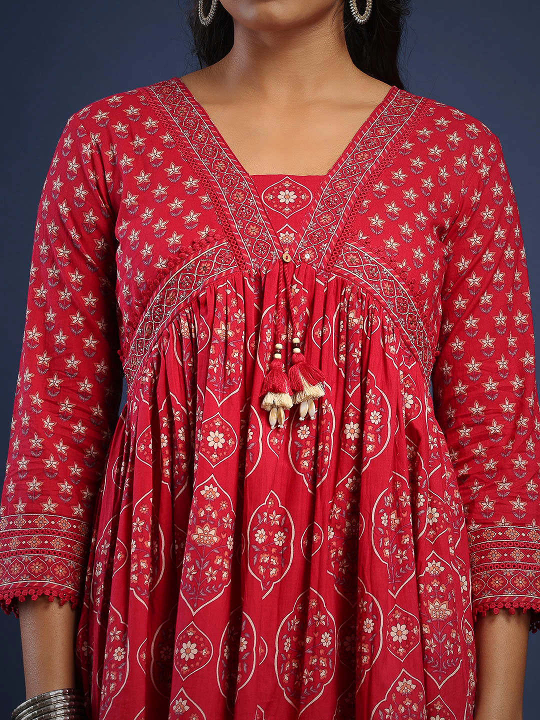 Pink Cotton Blend Printed Straight Suit Set