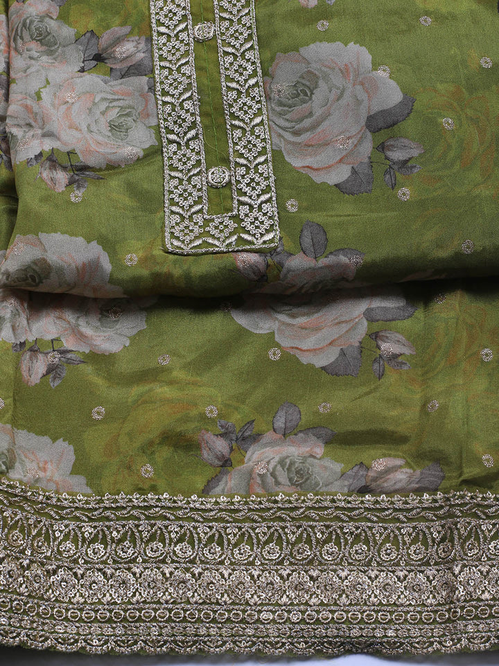 Printed Crepe Unstitched Suit With Dupatta