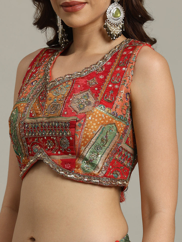Multi Kali Art Silk Choli With Lehenga &amp; Dupatta