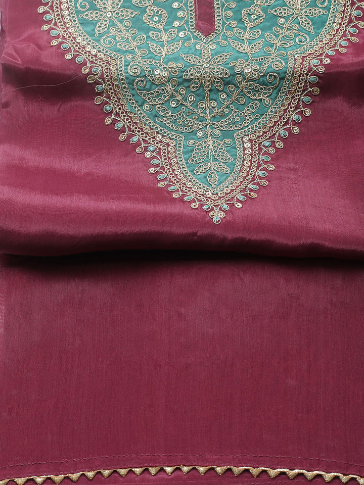 Embroidered Chanderi Unstitched Suit With Pant &amp; Dupatta