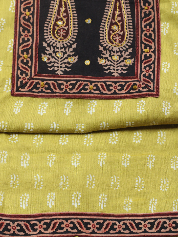 Printed Cotton Blend Unstitched Suit With Pant &amp; Dupatta