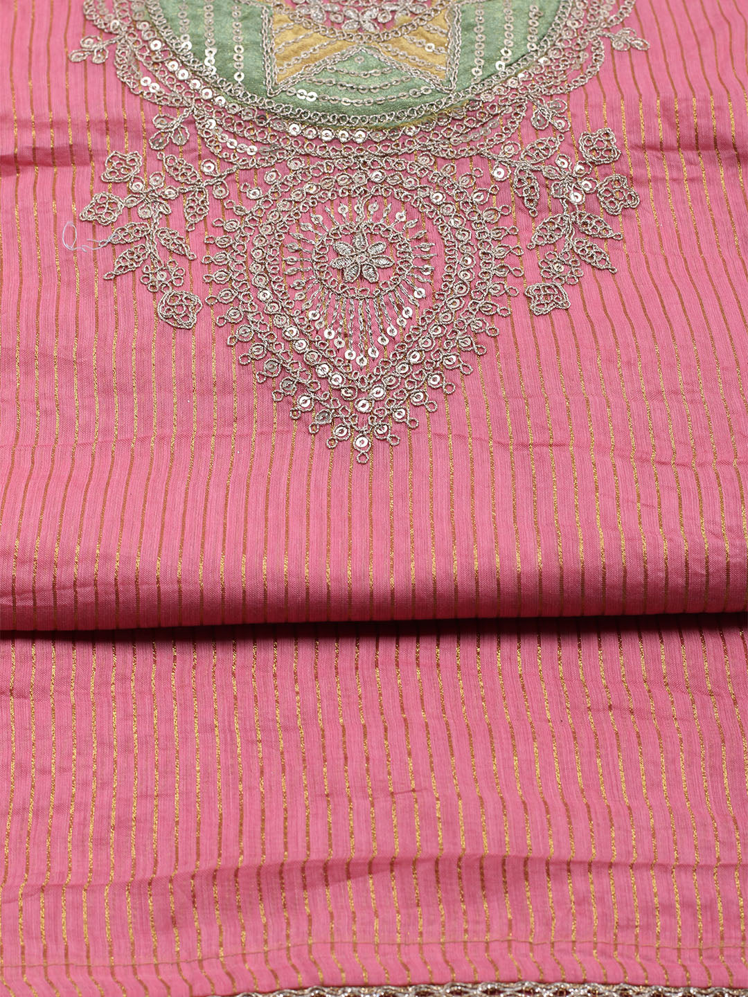 Neck Embroidered Chanderi Unstitched Suit With Dupatta