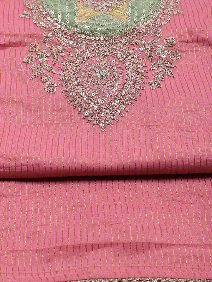 Neck Embroidered Chanderi Unstitched Suit With Dupatta