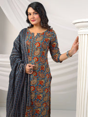 Printed Cotton Blend Kurta With Pants & Dupatta