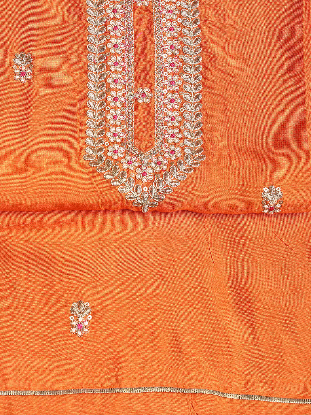 Neck Embroidered Chanderi Unstitched Suit With Dupatta