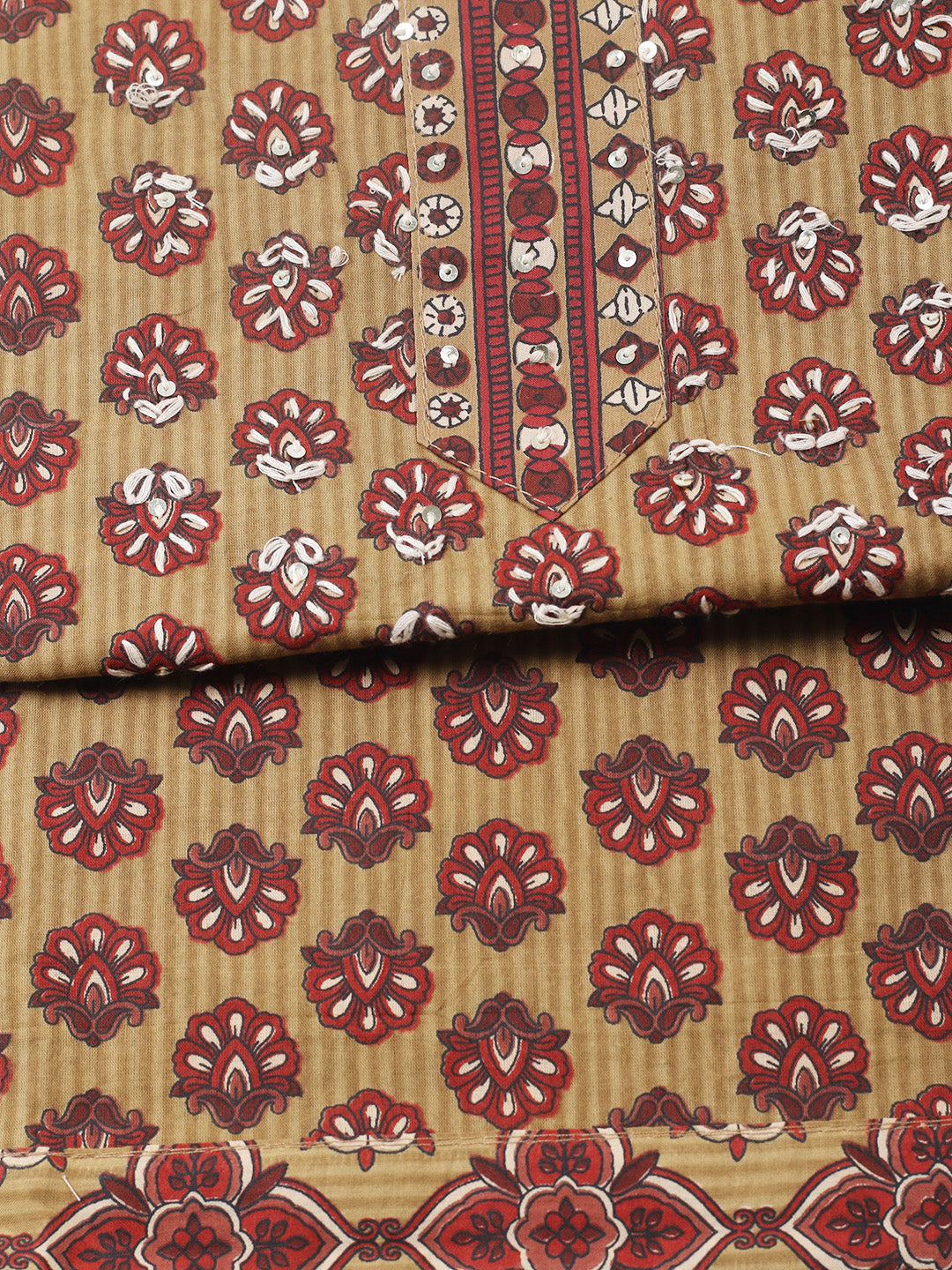 Printed Cotton Blend Unstitched Suit With Pant &amp; Dupatta