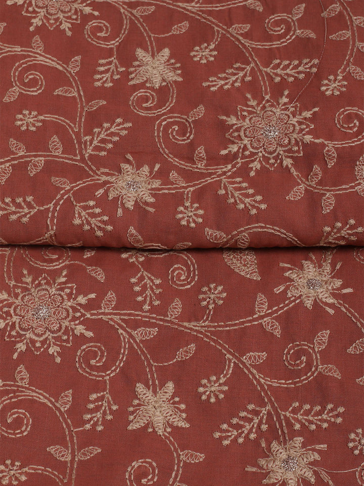Embroidered Chanderi Unstitched Suits Casual Suit With Pant &amp; Dupatta