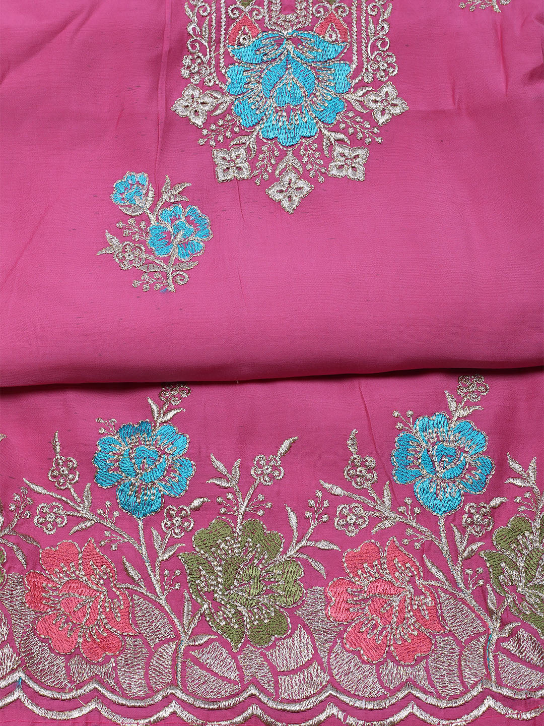 Embroidered Chanderi Unstitched Suit With Dupatta