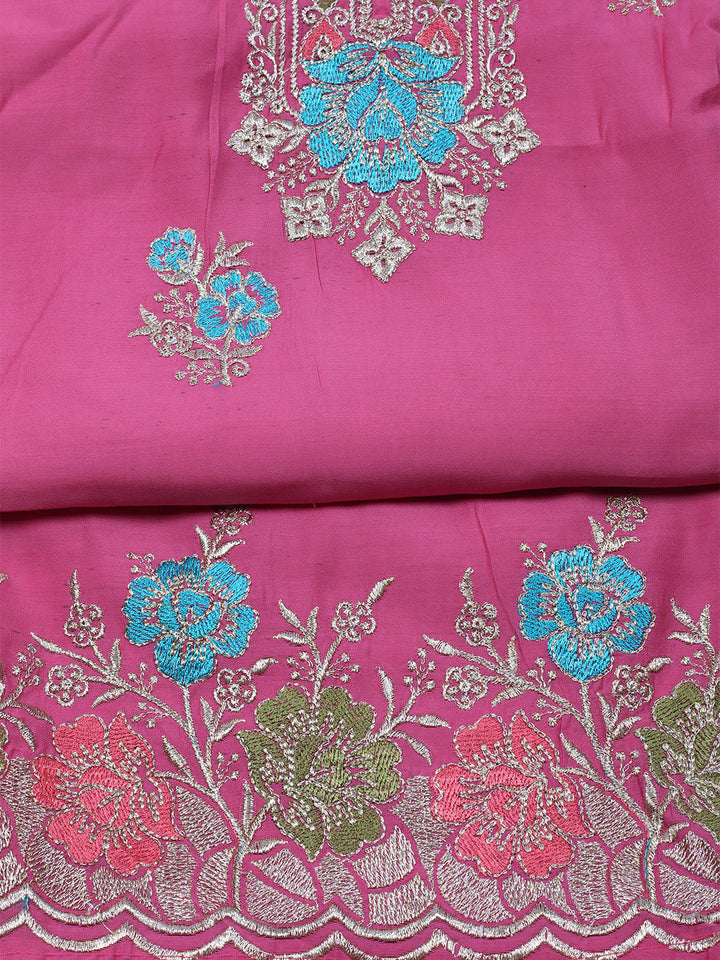 Embroidered Chanderi Unstitched Suit With Dupatta