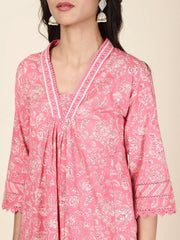 Floral Printed Cotton Kurta With Pants