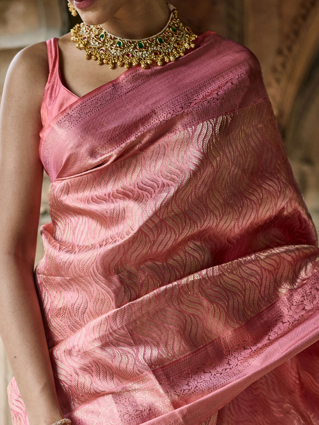pink Hlame Woven Saree