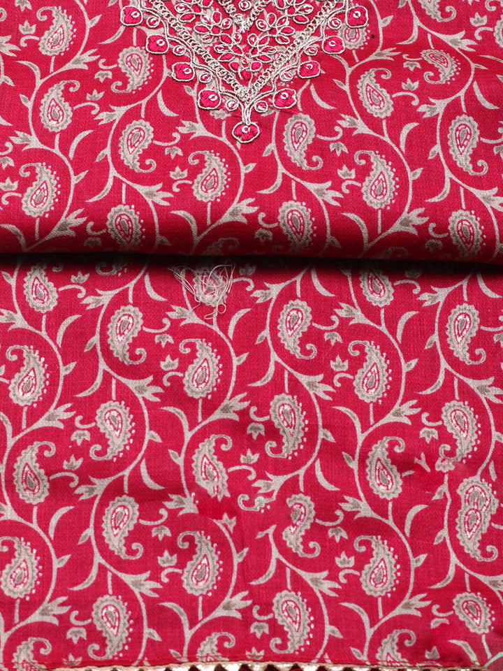 Embroidered Cotton Unstitched Suit With Pant &amp; Dupatta