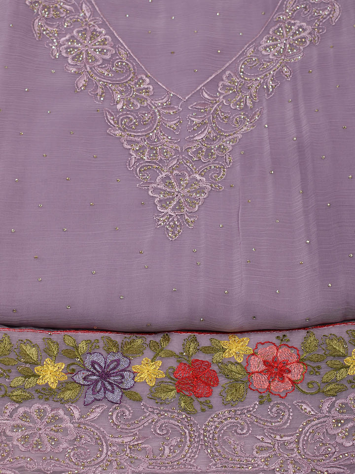Embellished Organza Unstitched Suit With Pant &amp; Dupatta