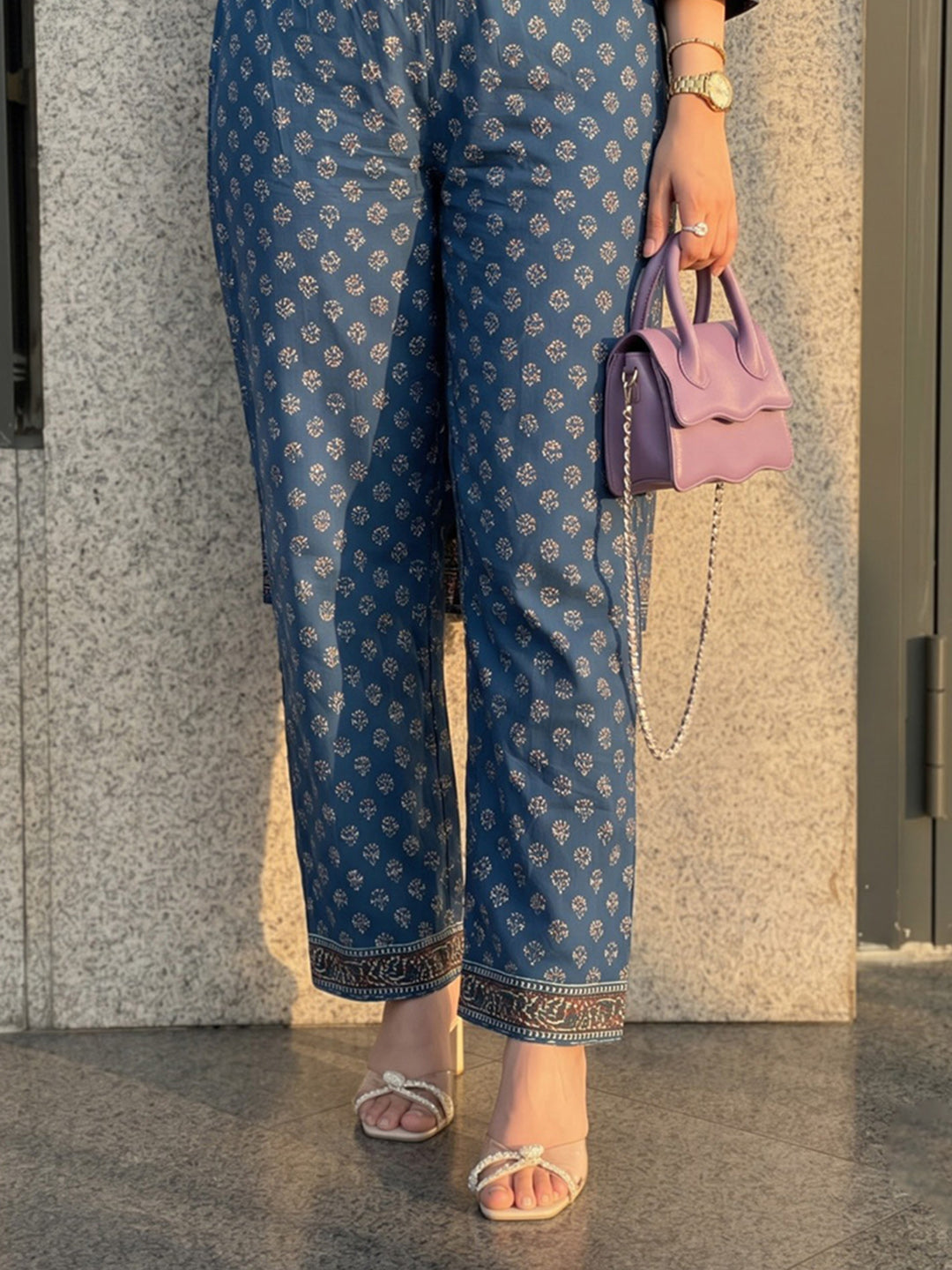 Blue Printed Cotton Blend Kurta With Pant &amp; Dupatta