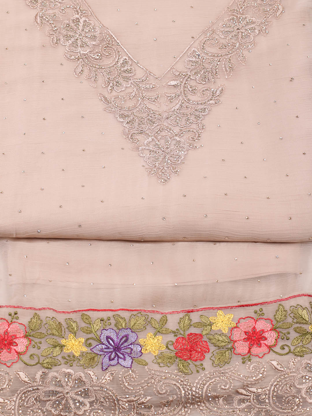Embellished Organza Unstitched Suit With Pant &amp; Dupatta