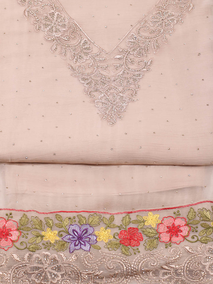 Embellished Organza Unstitched Suit With Pant &amp; Dupatta