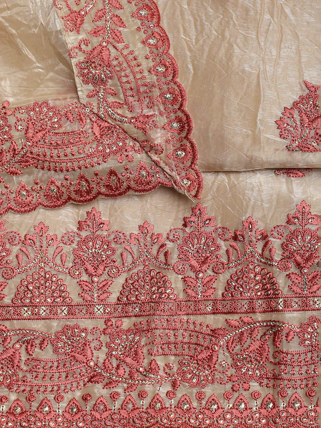 Neck Embroidered Organza Unstitched Suit With Dupatta