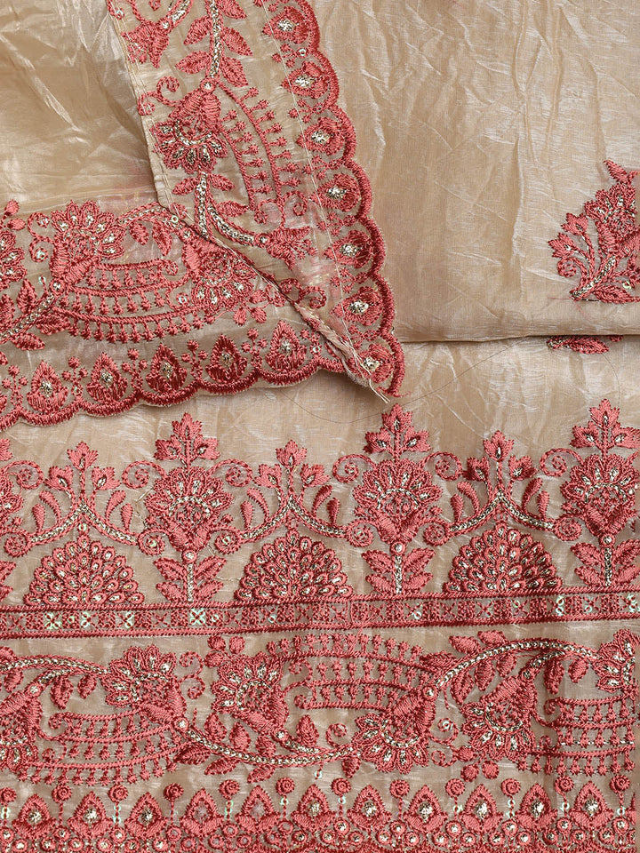 Neck Embroidered Organza Unstitched Suit With Dupatta