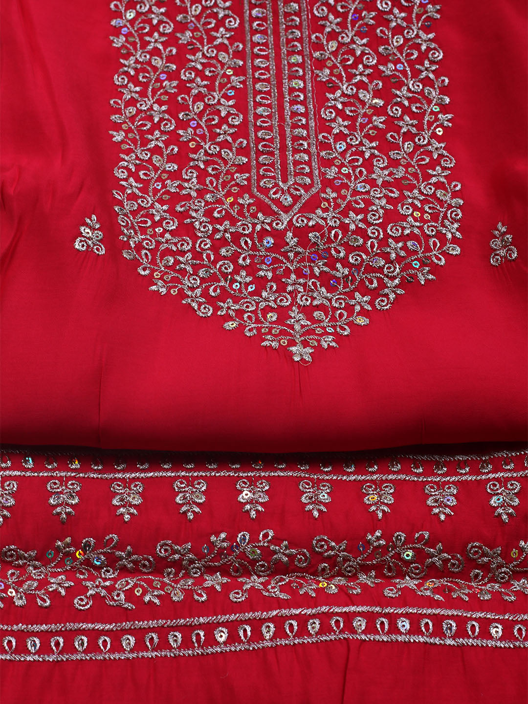 Neck Embroidered Chanderi Unstitched Suit With Dupatta