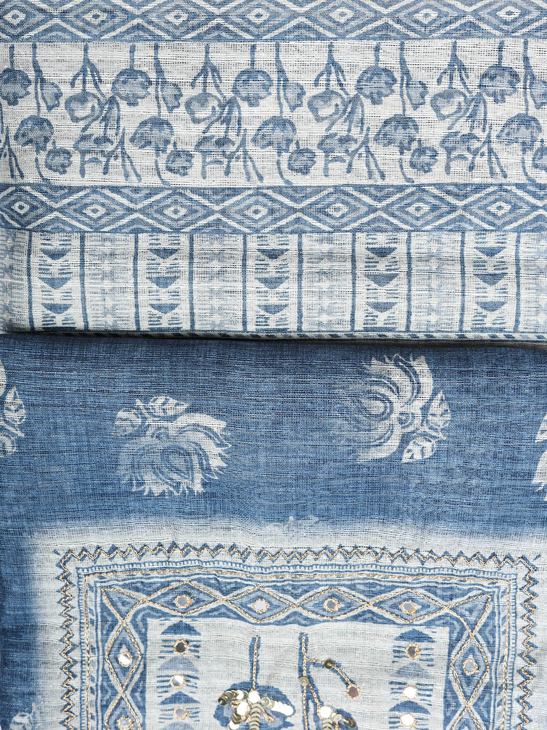 Embroidered Cotton Blend Unstitched Suit With Pant &amp; Dupatta