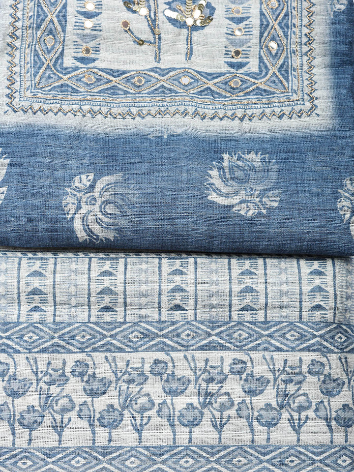 Embroidered Cotton Blend Unstitched Suit With Pant &amp; Dupatta