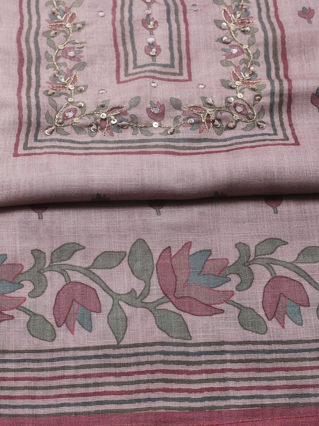 Embroidered Tissue Unstitched Suit With Pant &amp; Dupatta