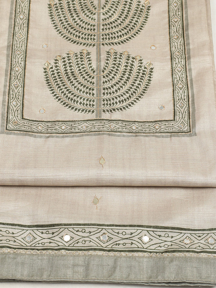 Embroidered Tussar Unstitched Suit With Dupatta