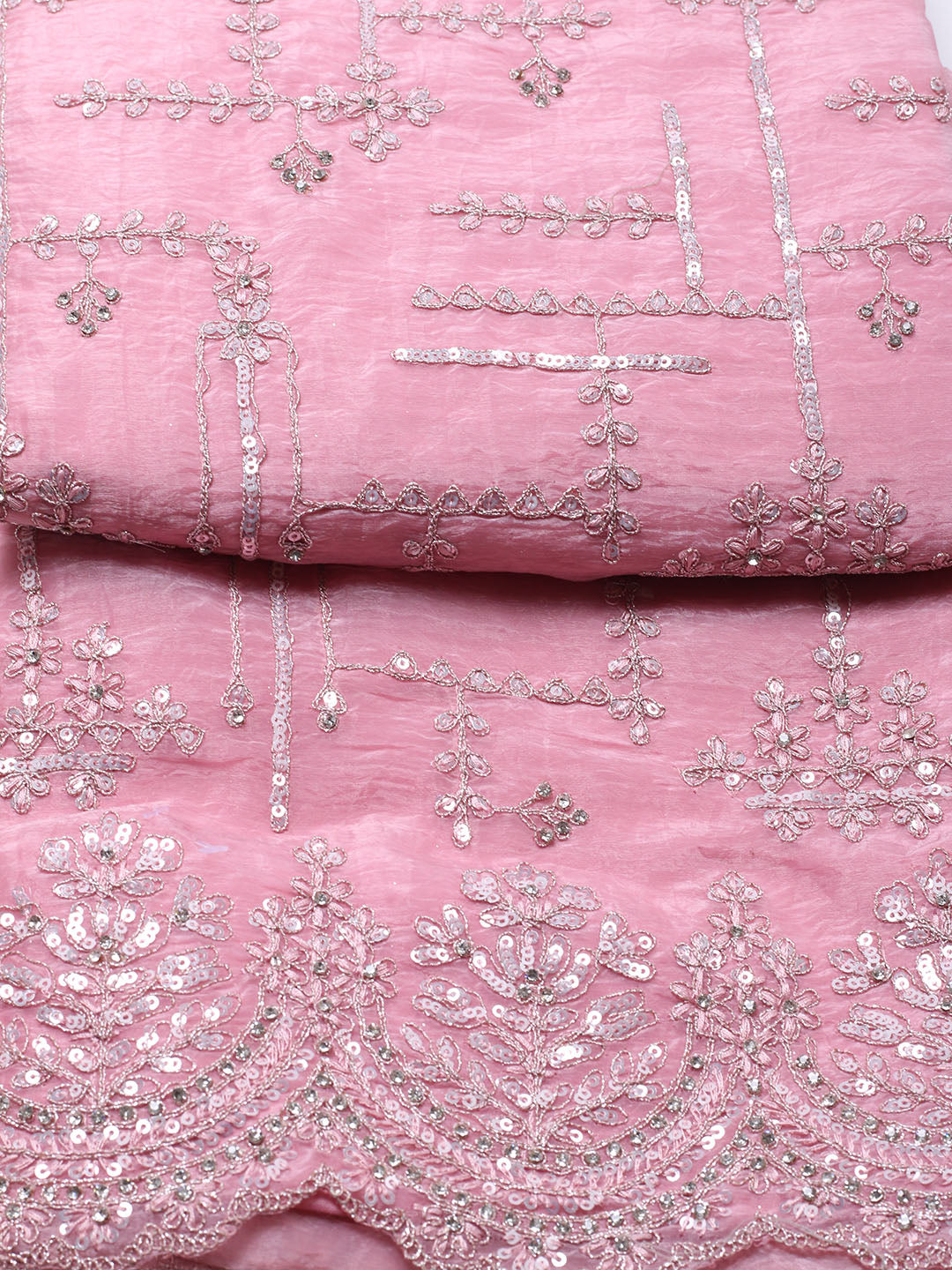 Embroidered Organza Unstitched Suit With Pant &amp; Dupatta