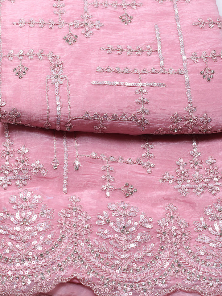 Embroidered Organza Unstitched Suit With Pant &amp; Dupatta