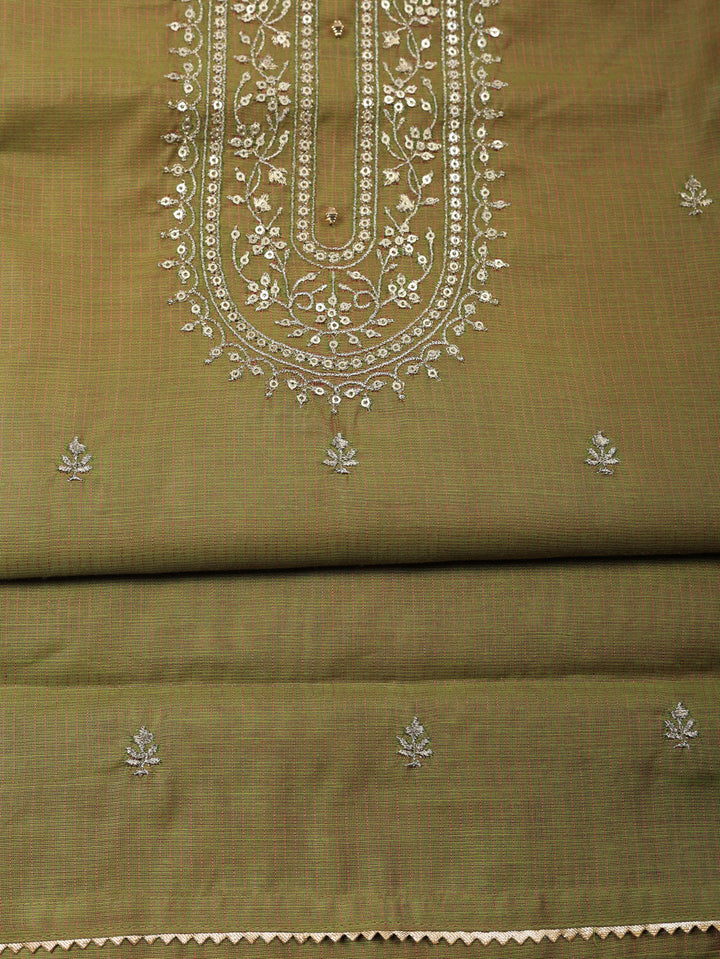 Embroidered Chanderi Unstitched Suit With Pant &amp; Dupatta