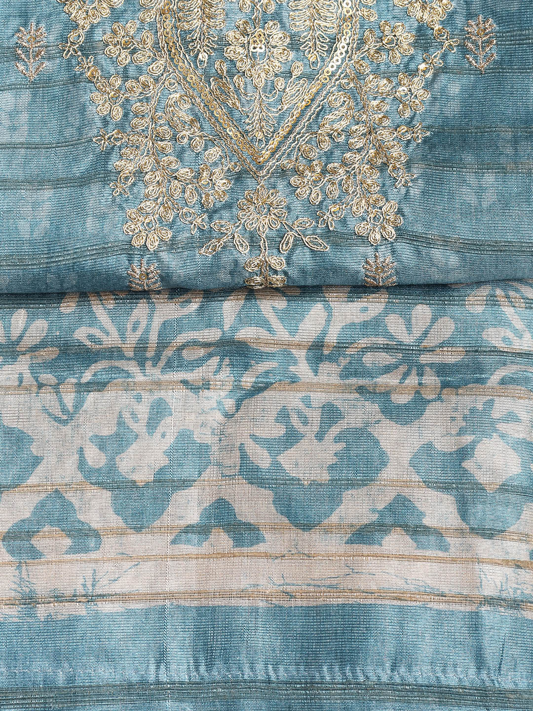 Neck Embroidered Chanderi Unstitched Suit With Dupatta