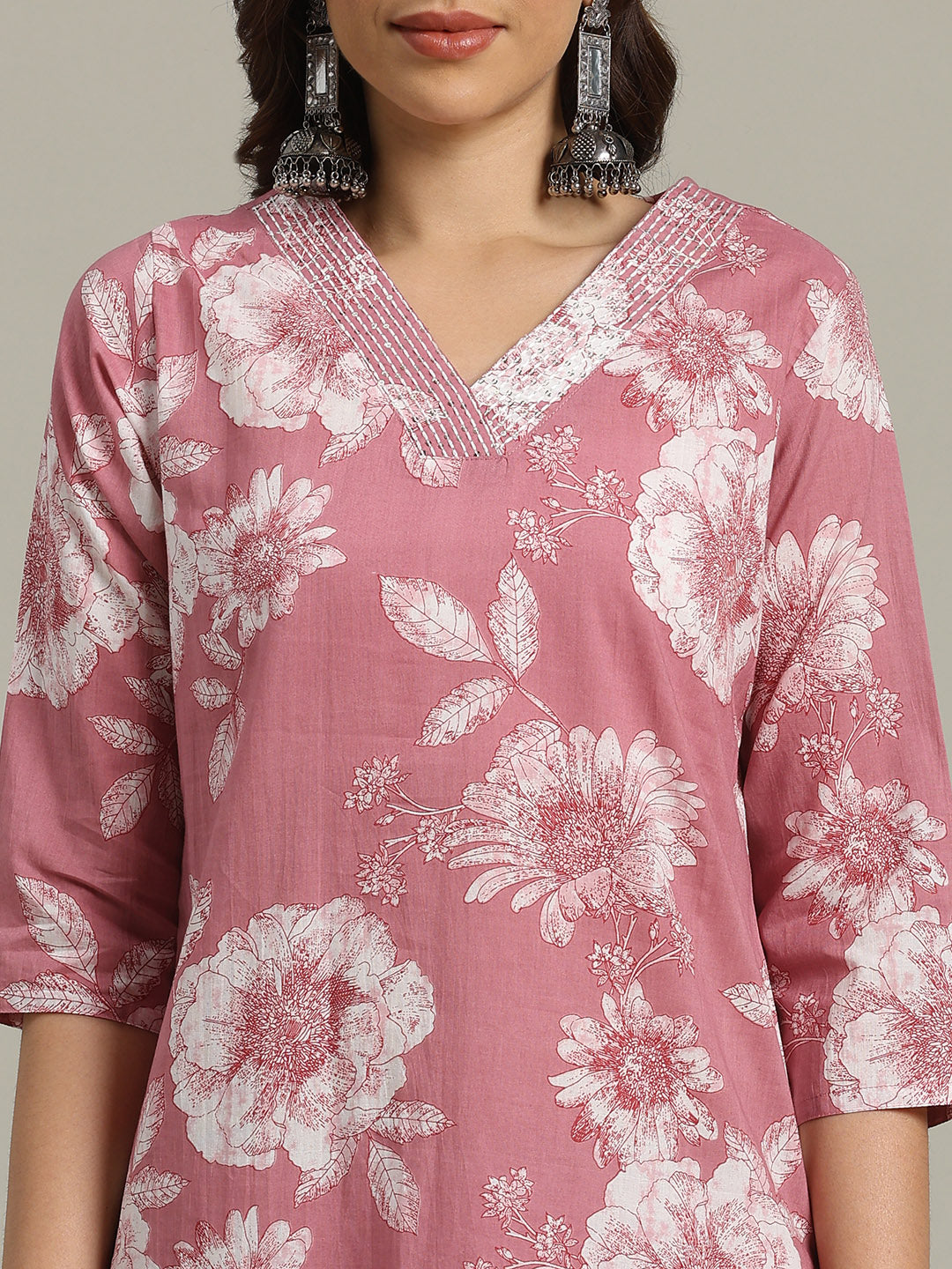 Floral Parinted Cotton Blend Kurta With Pants &amp; Dupatta