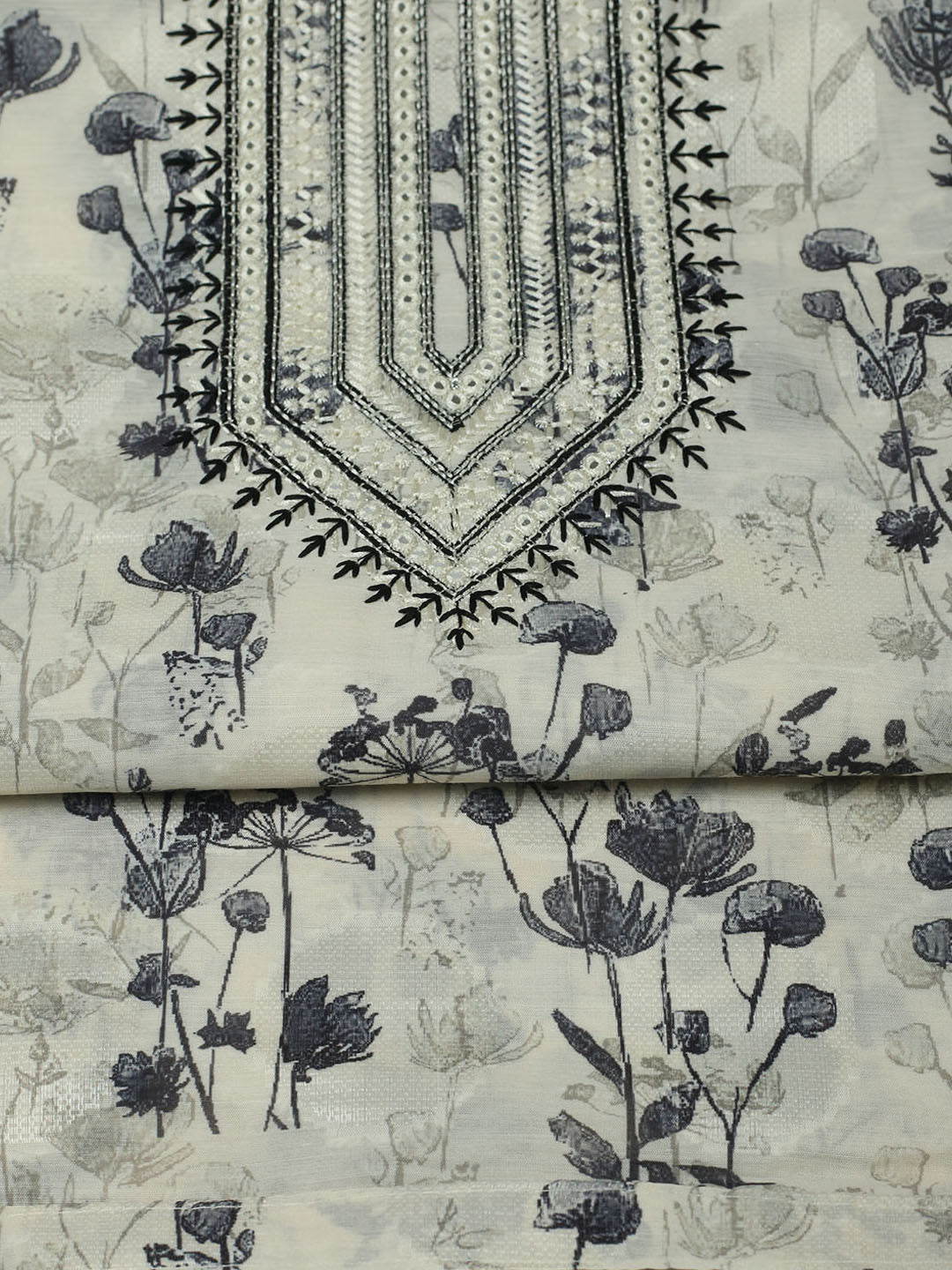 Embroidered Muslin Unstitched Suit With Pant &amp; Dupatta