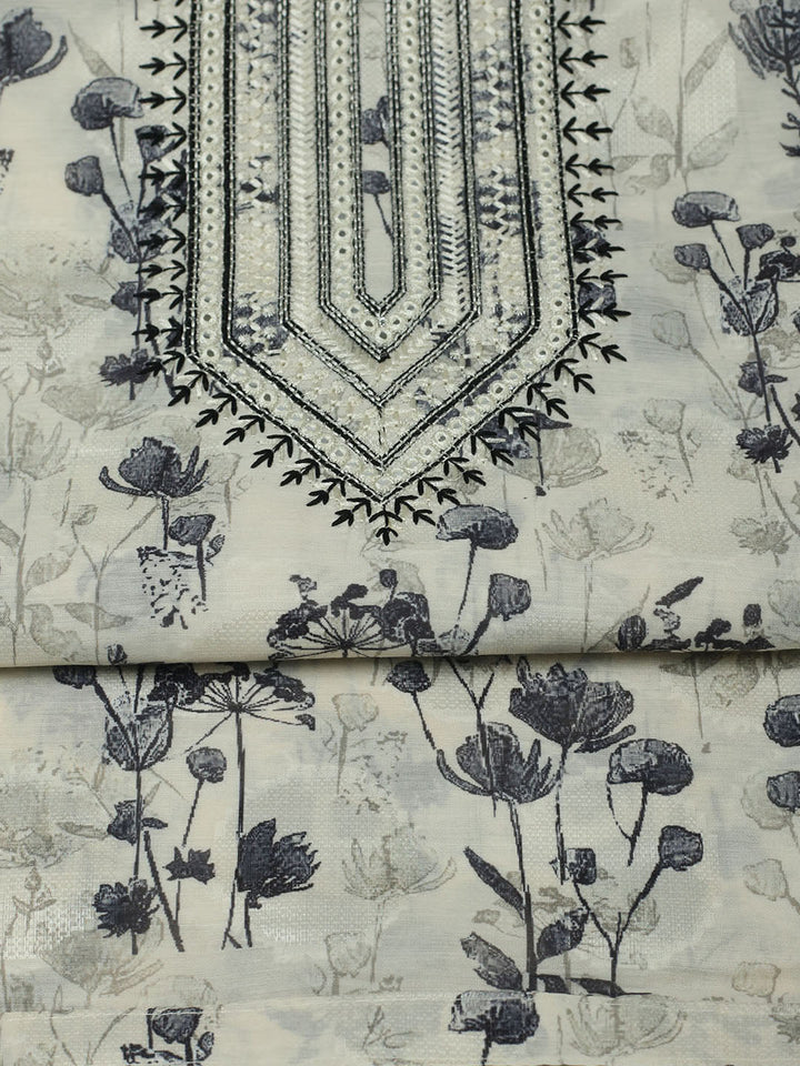 Embroidered Muslin Unstitched Suit With Pant &amp; Dupatta