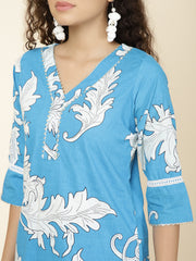 Floral Printed Cotton Kurta With Pants