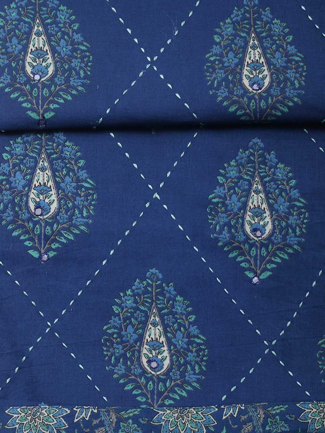 Embroidered Cotton Blend Unstitched Suit With Pant &amp; Dupatta