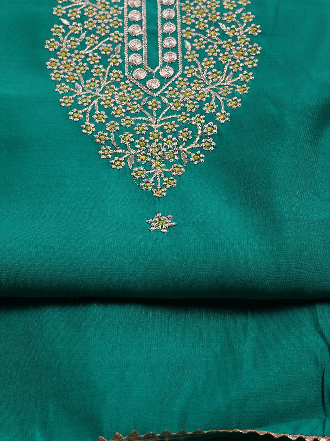 Neck Embroidered Chanderi Unstitched Suit With Dupatta