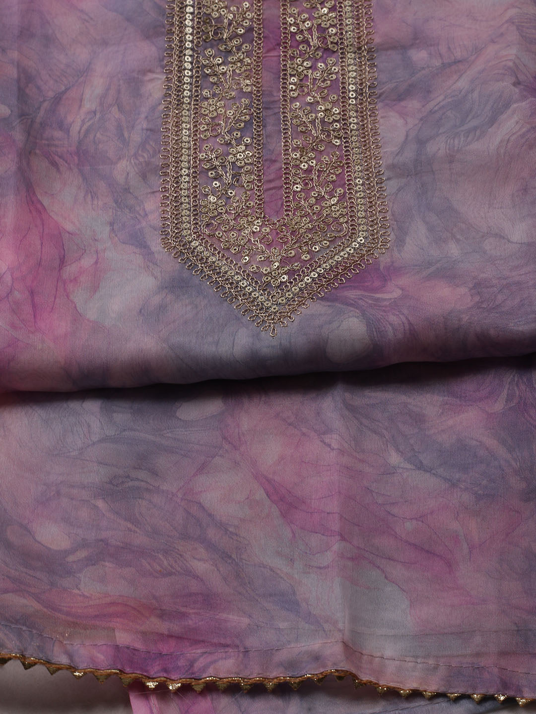 Neck Embroidered Organza Unstitched Suit With Dupatta