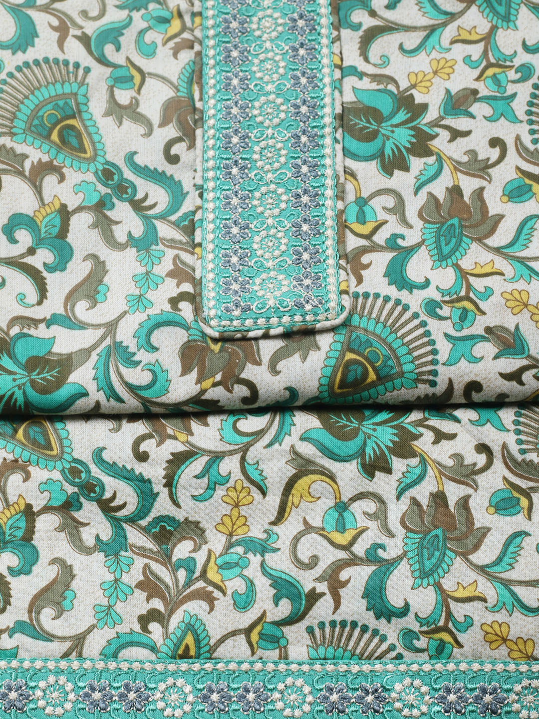 Printed Cotton Blend Unstitched Suit With Pant &amp; Dupatta