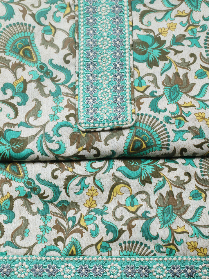 Printed Cotton Blend Unstitched Suit With Pant &amp; Dupatta
