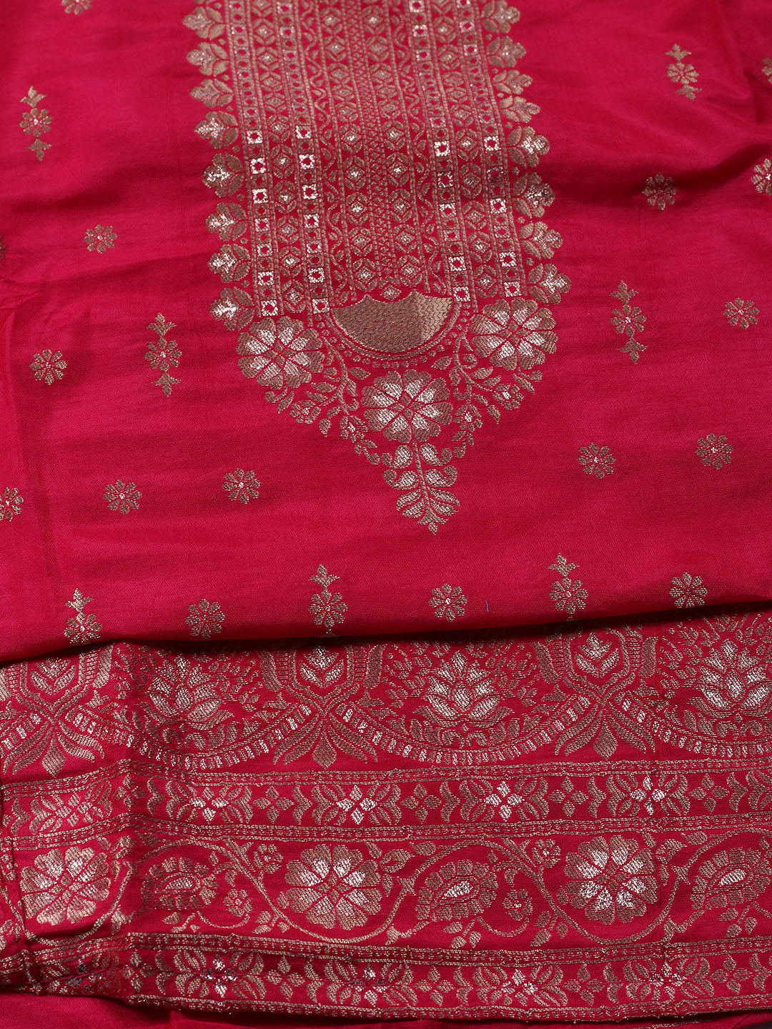 Neck Embroidered Chanderi Unstitched Suit With Dupatta