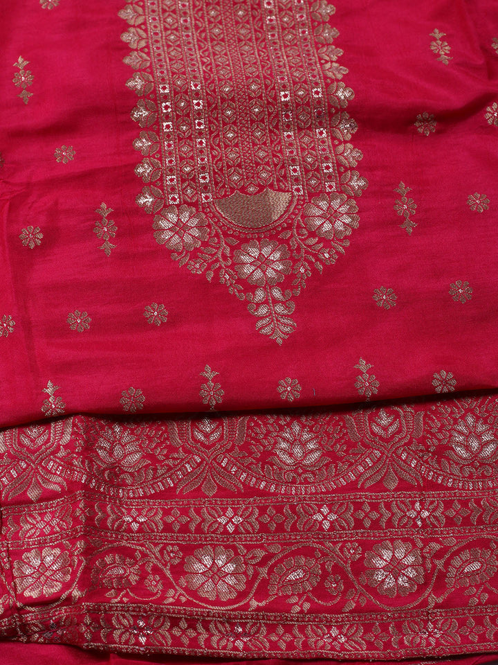 Neck Embroidered Chanderi Unstitched Suit With Dupatta