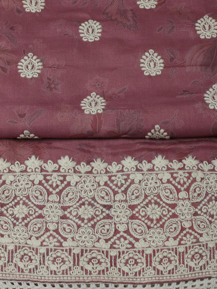 Embroidered Cotton Unstitched Suit With Pant &amp; Dupatta